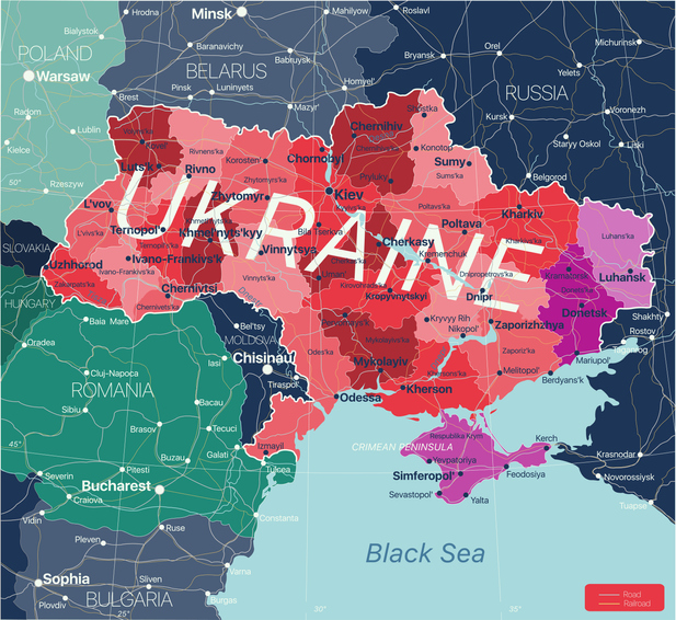 The geographical area of the country Ukraine