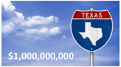 Texas Sign with 1 billion dollars on it