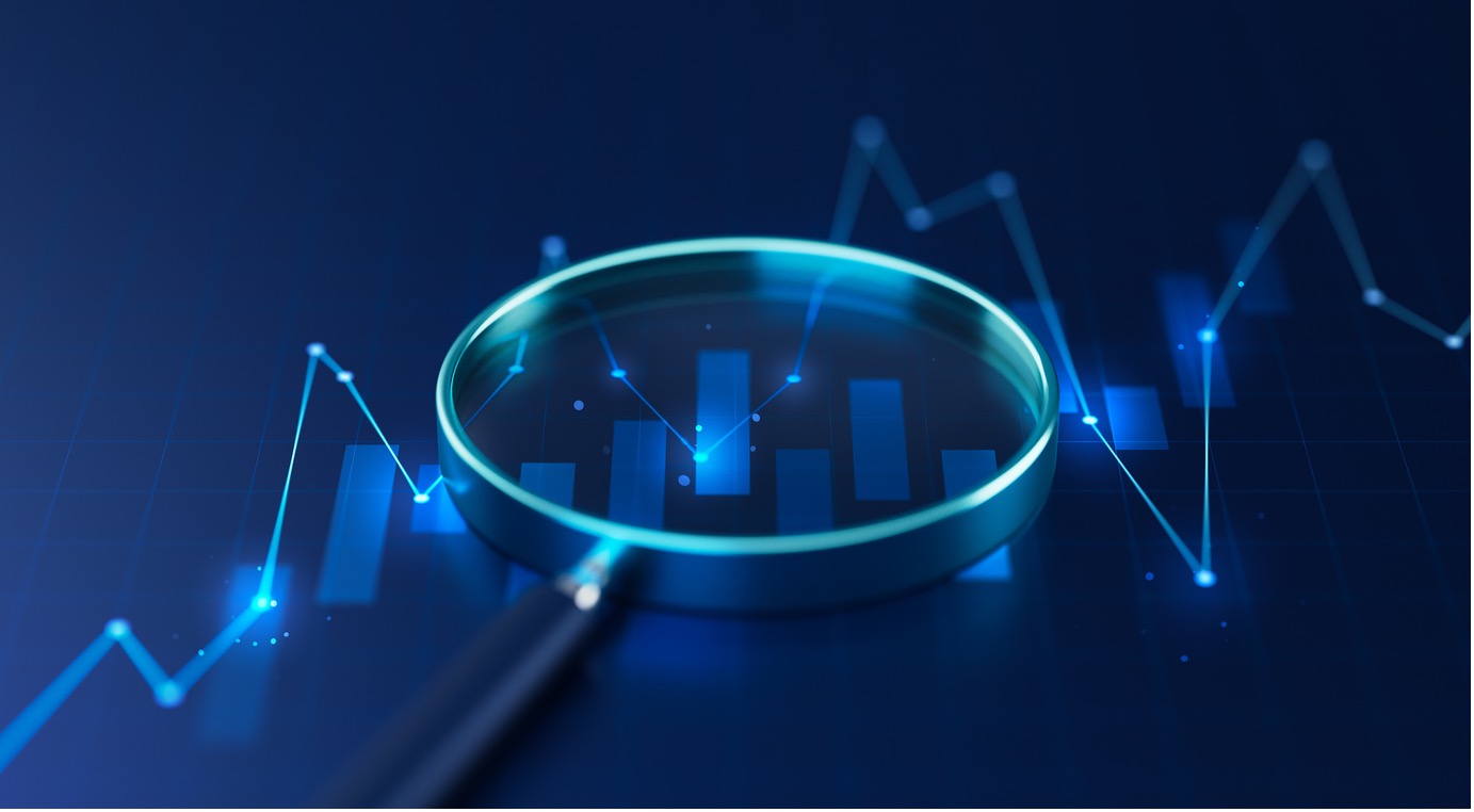 Magnifying glass over charts