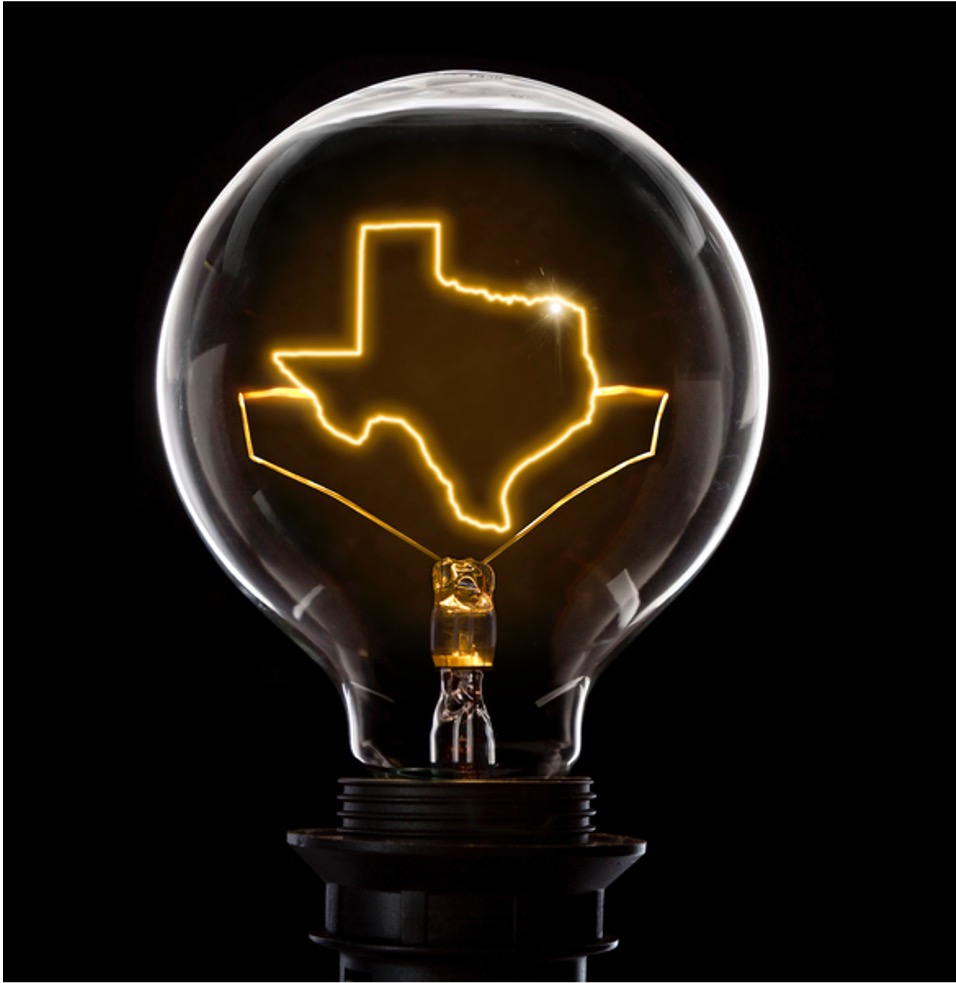 Lightbulb with Texas shaped filement