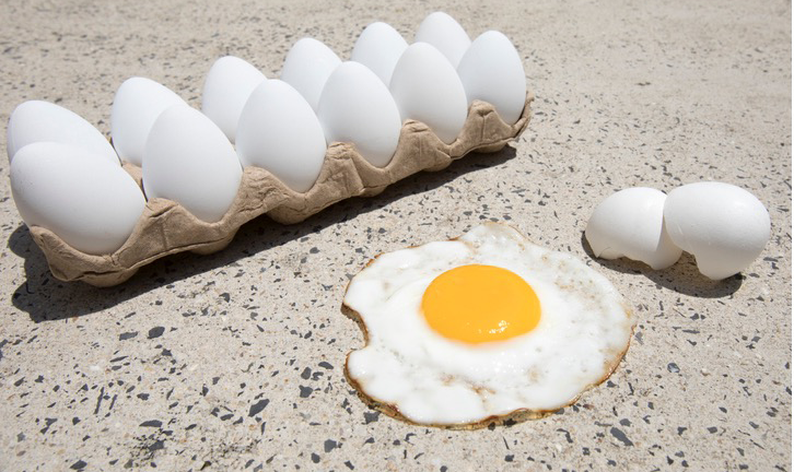 Eggs on a sidewalk