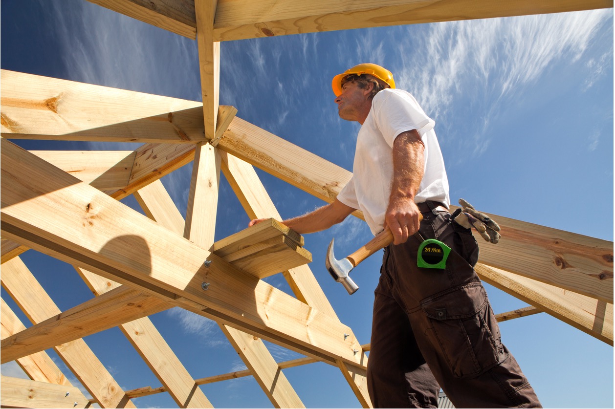 Man building a house