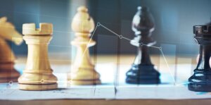 Chess pieces with overlay of graph