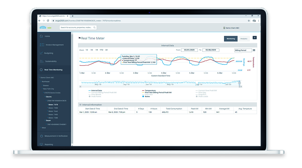 Computer screen of real time meter