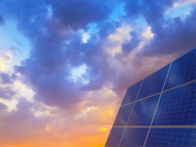 Solar panel with sunset