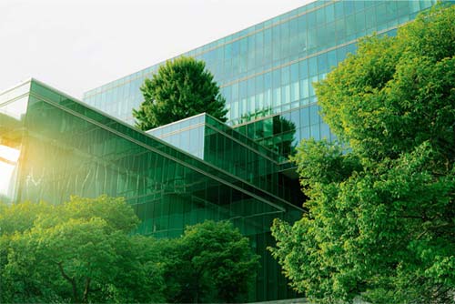 Building with trees around it