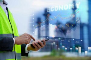 Energy price chart and person