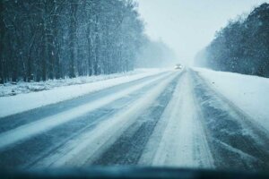 Winter storm and icy street