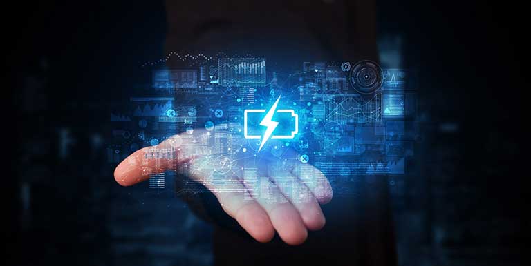 Hand holding battery icon