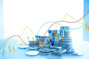 Coins and chart lines with graph