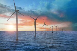 Floating wind turbines installed in sea