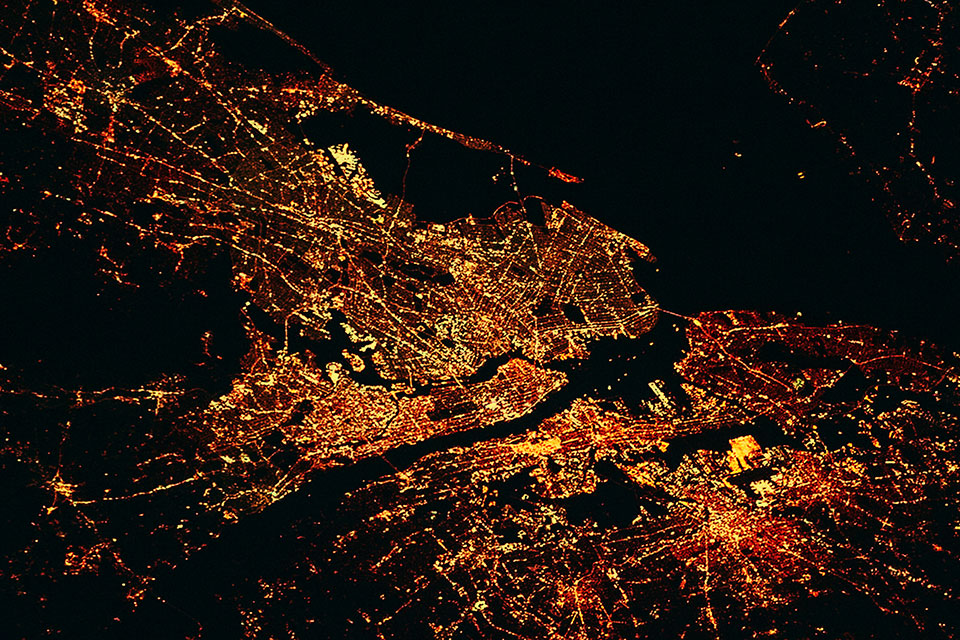 New York grid lit up at night